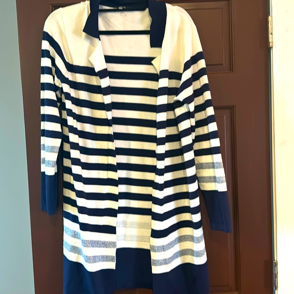 Beautiful blue and white stripes sweater. Size medium large.